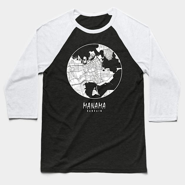 Manama, Bahrain City Map - Full Moon Baseball T-Shirt by deMAP Studio